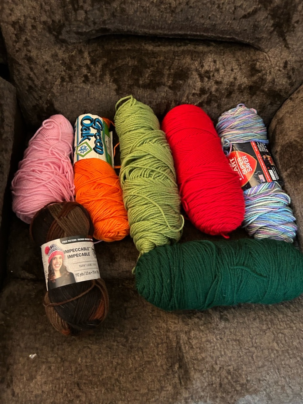 Assorted Yarn Skeins - Pink, Orange, Lime, Red, Multicolor, Brown, Forest Green
